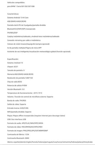 Car play BMW Serie 1 4GB+64GB nuevo 200€