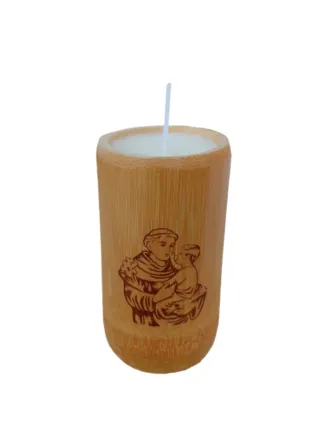 Candela in bambù con tema Sant'antonio da Padova