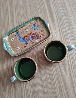 Ceramiche d'arte Sambuco set tazze e vassoio oro