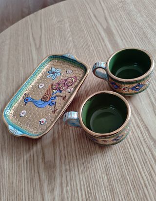 Ceramiche d'arte Sambuco set tazze e vassoio oro
