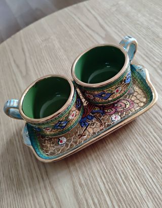 Ceramiche d'arte Sambuco set tazze e vassoio oro