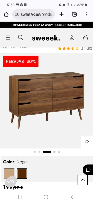 Cómoda nogal 6 cajones Sweeek