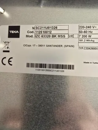 Placa Vitrocerámica Inducción Teka