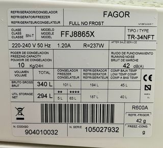 Placa Fagor FFJ8865X frigorifico, congelador