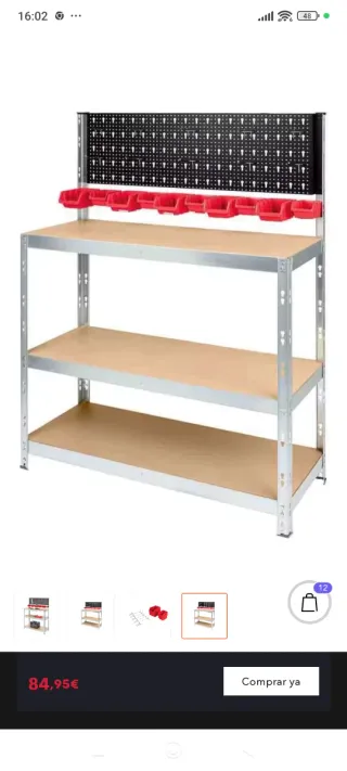 Banco de trabajo con panel y estantes