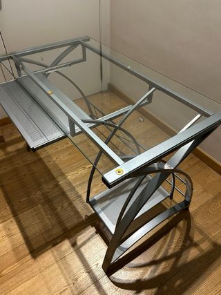 Mesa escritorio cristal y metal para ordenador