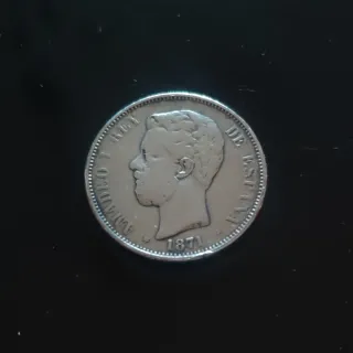 Moneda 5 Pesetas 1871 Amadeo I de Saboya.
