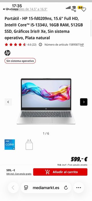 Portátil HP 15.6” 16GB RAM 512GB SSD