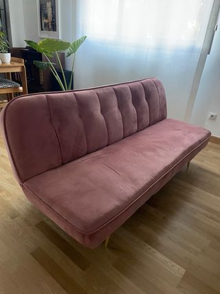 Sofá Cama 3 Plazas Terciopelo Rosa