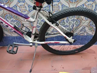 Bicicleta de montaña blanca y morada