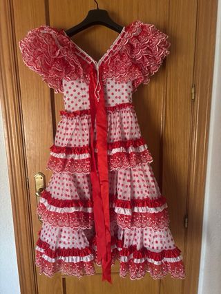 Traje de flamenca rojo y blanco. Talla 6