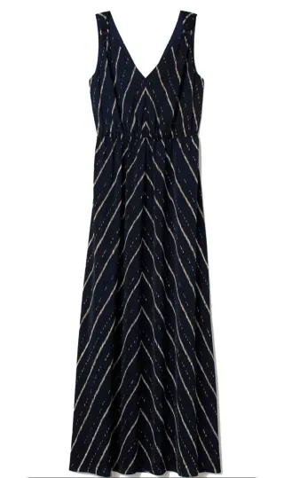 Vestido largo azul y blanco