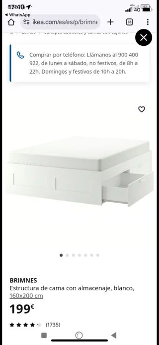 Cama IKEA BRIMNES 160x200 con cajones + somier LUR
