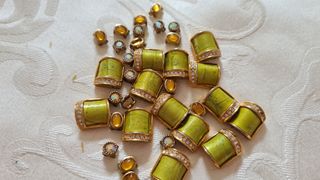 Lotto perline vintage verde lime oro