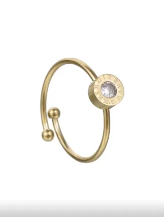Anillo Dorado Ajustable con Circonita sintética