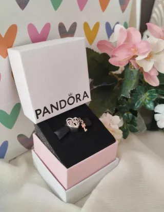 Pandora Charm Corazón Mickey & Minnie Llave Rosa