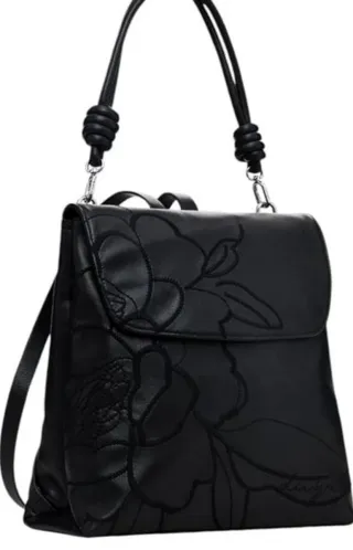 Mochila Desigual Negra Flores Bordadas