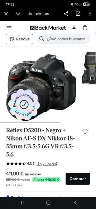 Cámara Réflex Nikon D5200 + Objetivo 18-55mm