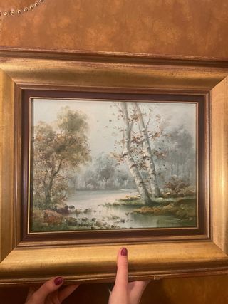 Cuadro paisaje río y árboles