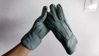 Guantes de piel chica gris/verde azulado