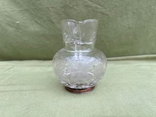 Jarra antigua cristal tallado y plata ley (11cm)