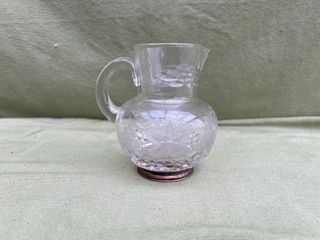 Jarra antigua cristal tallado y plata ley (11cm)