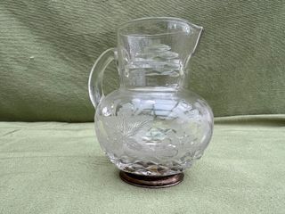 Jarra antigua cristal tallado y plata ley (11cm)