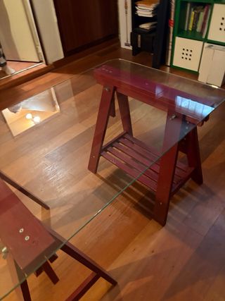 Mesa escritorio cristal y madera roja