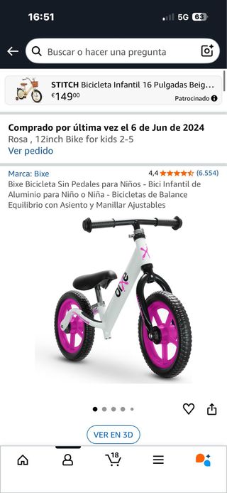 Bicicleta sin pedales como nueva