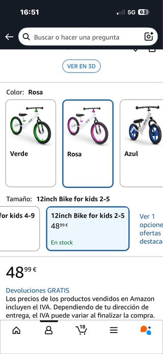 Bicicleta sin pedales como nueva