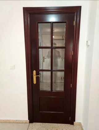 Puerta madera cristalera y ciega.