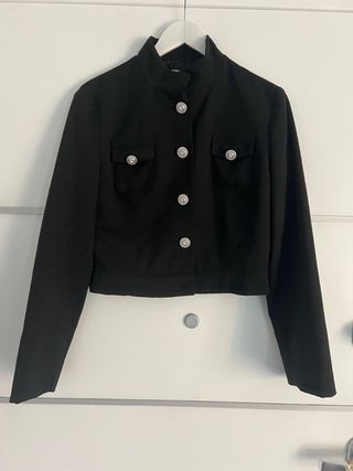 Giacca Motivi Nera Cropped Elegante L