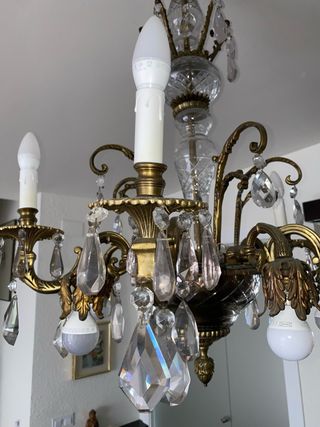 Lámpara araña de cristal y bronce