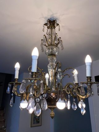 Lámpara araña de cristal y bronce