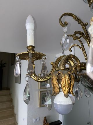 Lámpara araña de cristal y bronce