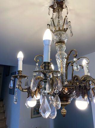 Lámpara araña de cristal y bronce