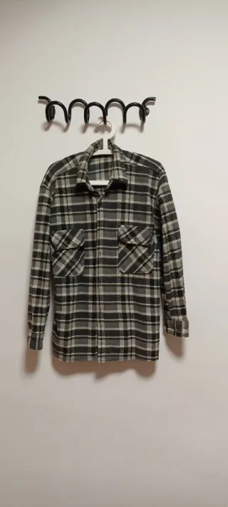 Camisa de leñador cuadros gris y negro de franela
