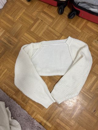 Jersey blanco crop top manga larga