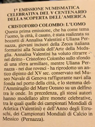 Dittico Argento Italia 1989 V Centenario America