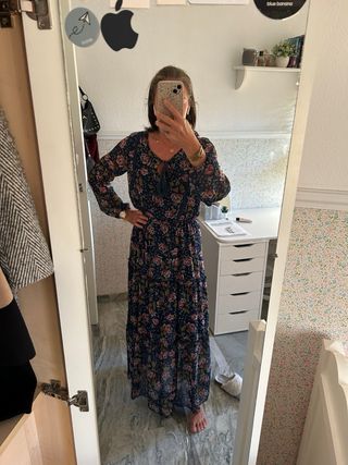 Vestido largo floral azul y rosa