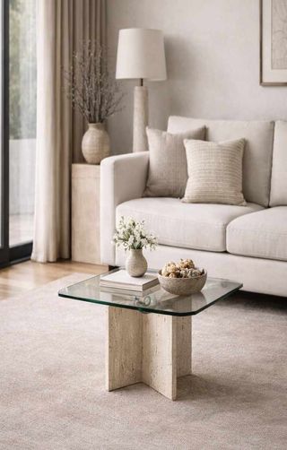 Mesa Centro Travertino y Cristal