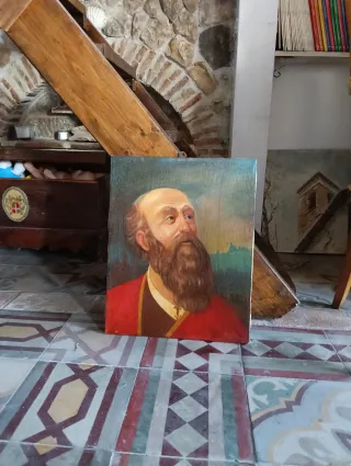 Coppia quadri olio su tela, medievale , ritratti