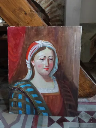 Coppia quadri olio su tela, medievale , ritratti