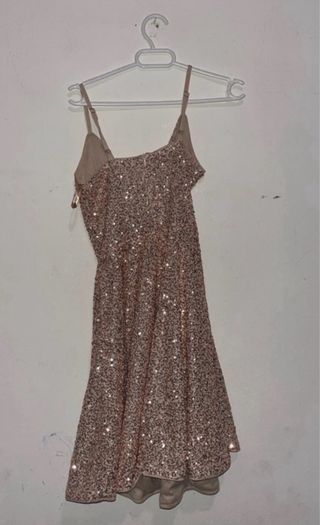 Vestido fiesta lentejuelas rosa oro