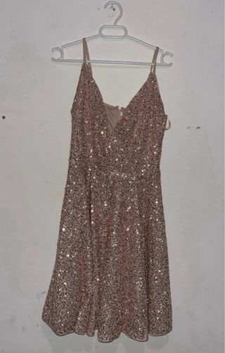 Vestido fiesta lentejuelas rosa oro