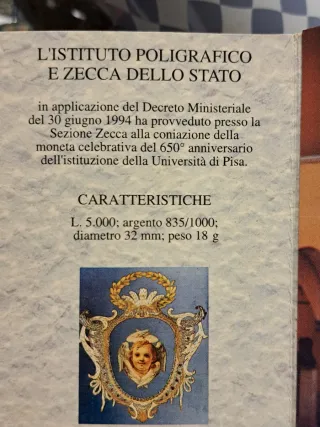 5000 Lire Argento 650° Anniversario Pisa 1993