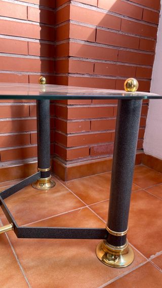 Mesa centro cristal y bronce