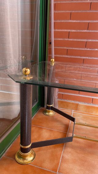 Mesa centro cristal y bronce