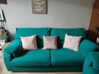 Sofá 3+2 plazas tela color turquesa