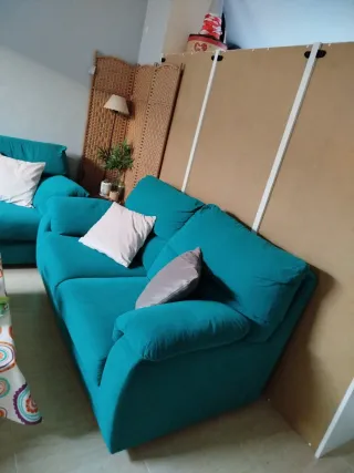 Sofá 3+2 plazas tela color turquesa